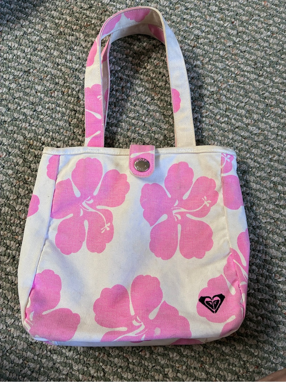 😎 Roxy Y2K Hibiscus 🌺 Pink canvas tote